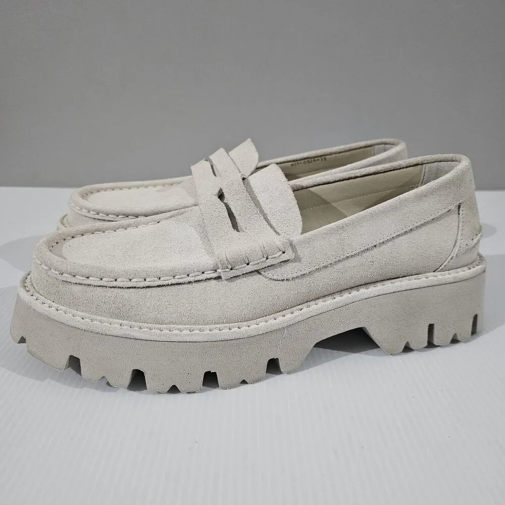Pedro Garcia Cream Suede Lug Sole Loafers